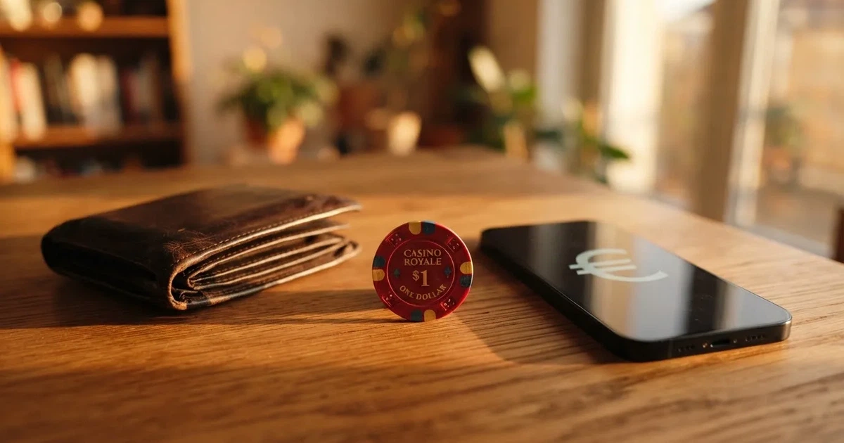 Kartenterminal und Smartphone auf einem Holztisch neben einer Geldbörse — 5 euro bonus ohne einzahlung casino