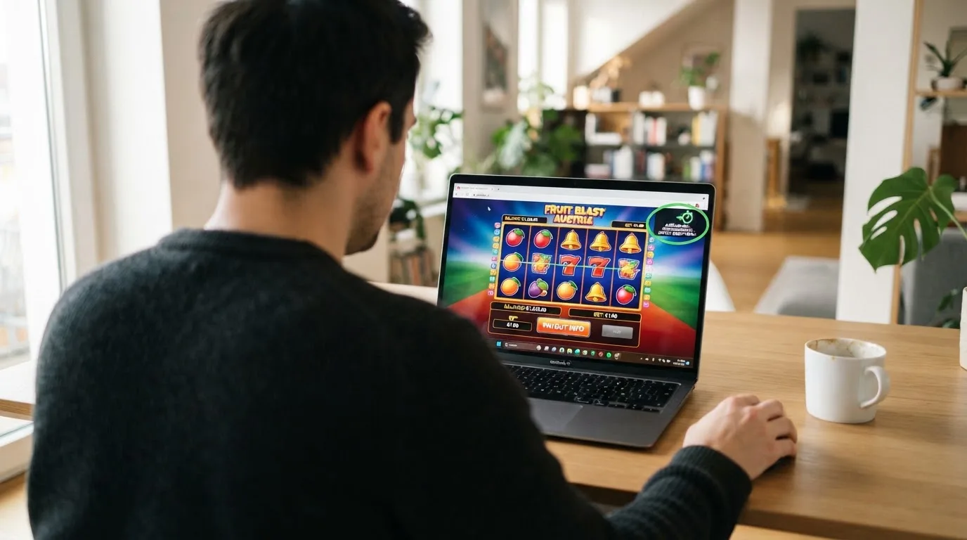 Person am Laptop liest eine Übersichtsseite zu Glücksspielen im Internet — beste casino mit schneller auszahlung